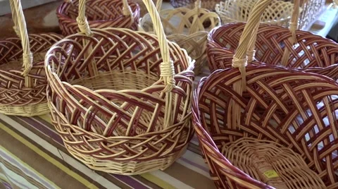 Wicker baskets for sale Stock Footage 64645324