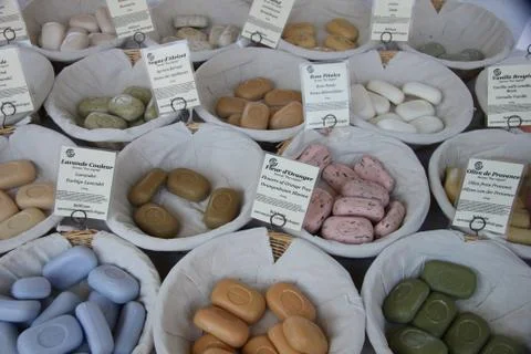 Wicker baskets with soap Stock-Fotos