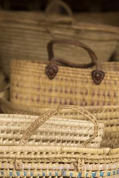Wicker baskets in souk in Morocco Stock Photos