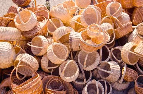 Wicker baskets in the summer fair Stock Photos
