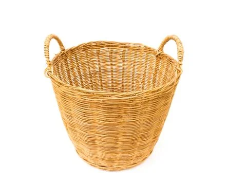 Wicker baskets on white background, housework concept Stock Photos