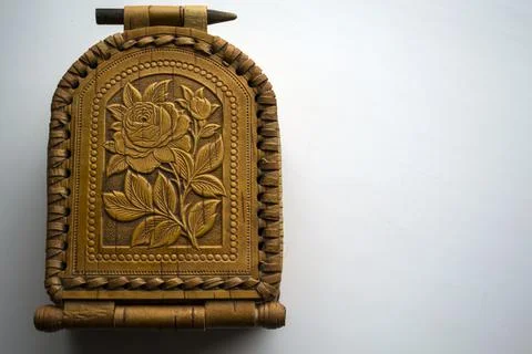 Wicker box made of birch bark, handmade. Stock Photos