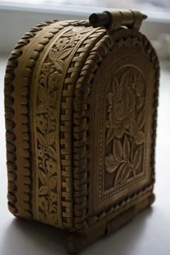 Wicker box made of birch bark, handmade. Stock Photos