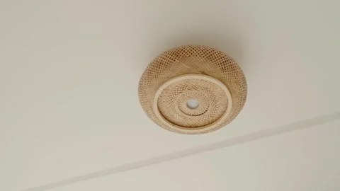 Wicker Ceiling Light Fixture: A Touch of Boho Charm Stock Footage 346042298