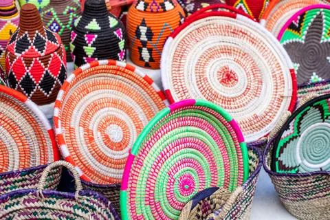 Wicker dishes in the Arab Bazaar Stock Photos