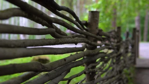 A wicker fence in the park. Video stock 91067344