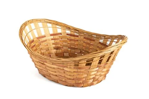 Wicker fruit baskets isolated on white background Stock Photos