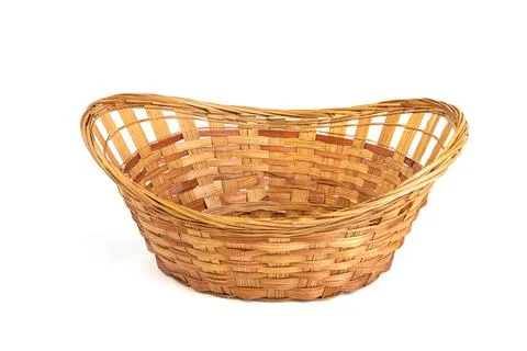 Wicker fruit baskets isolated on white background Stock Photos