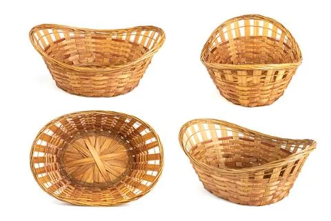 Wicker fruit baskets isolated on white background Stock Photos