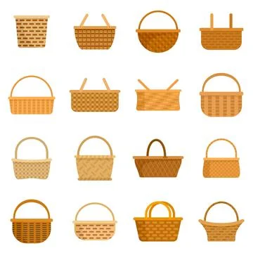 Wicker icons set flat isolated Stock Illustration