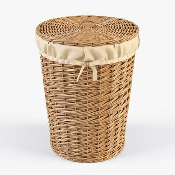 Wicker Laundry Basket 03 Natural Color 3D Model