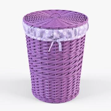 Wicker Laundry Basket 03 Purple Color 3D Model