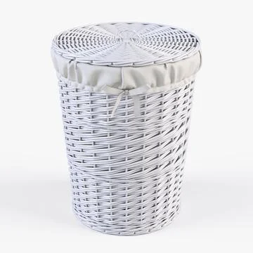 Wicker Laundry Basket 03 White Color 3D Model