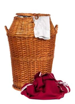 Wicker laundry basket Stock Photos