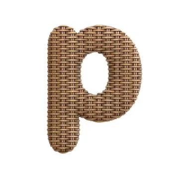 Wicker letter P - Lowercase 3d rattan font - Suitable for Decoration, design Stock Illustration