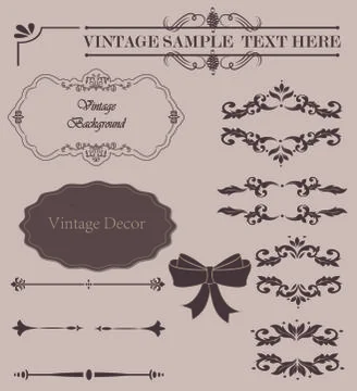Wicker lines and old decor elements in vector. Vintage borders, frame and Stock Illustration