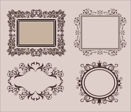 Wicker lines and old decor elements in vector. Vintage borders  frame in set Stock Illustration