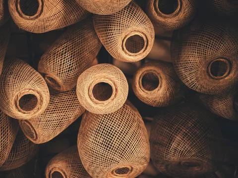 Wicker to make hanging lights lamp. copy space for text Stock Photos