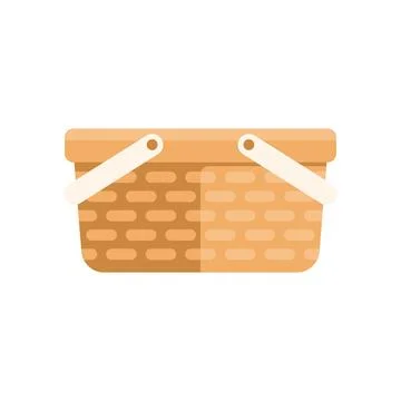 Wicker picnic basket closed with white handles on white background Illustration
