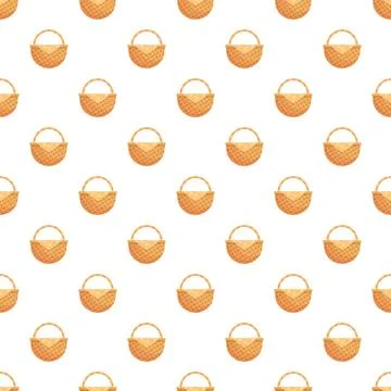 Wicker picnic baskets seamless pattern on white background Stock Illustration