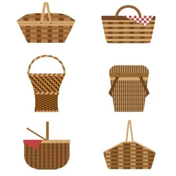 Wicker Picnic Baskets Set Stock Illustration