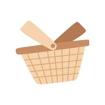 Wicker Picnic Empty Basket, Camping Cartoon Icon Symbol. Vector Flat Illustra Stock Illustration