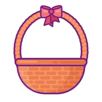 Wicker Straw Easter Basket Decorated With Red Bow Stock Illustration