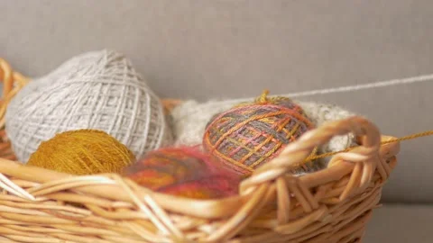 Wicker yarn basket Stock Footage 139374021
