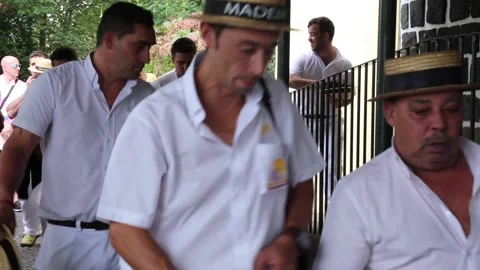 Wickermen get ready to pull toboggans Stock Footage 150187238