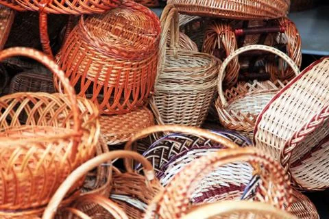 Wickerwork baskets Stock Photos