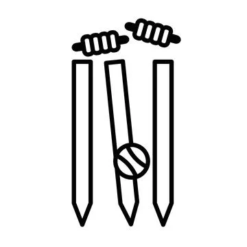 Wicket Stump icon linear logo mark in black and white Stock Illustration