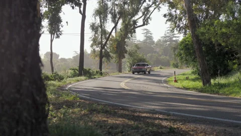 Wide, a 1966 red Chevelle on an empty road, USA 動画素材 140478489
