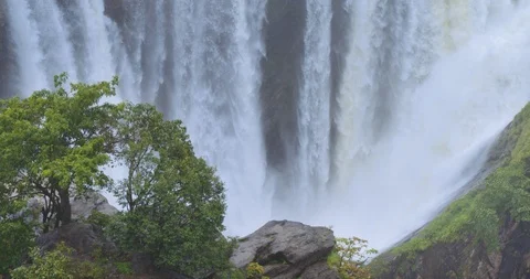 Wide 2K shot of a massive and huge waterfalls in full glory in Monsoon, India 스톡 동영상 99797151