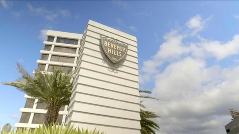 Wide 4K Time Lapse Clouds Modern Beverly Hills Sign Stock Footage 111596130