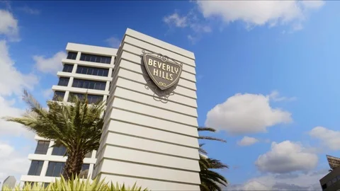 Wide 4K Time-lapse Clouds Modern Beverly Hills Sign Stock Footage 111596146