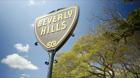 Wide 4K Time Lapse Clouds Traditional Beverly Hills Sign Stock Footage 111615957
