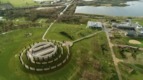 Wide aerial of Armed Forces Memorial, The National Arboretum, drone aerial 4K Stock Footage 101226909