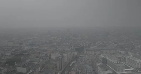 Wide Aerial City Panorama Over Ghent, Belgium Stock Footage 344128699