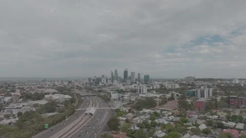 Wide aerial drone shot of Perth CBD, Western Australia, capturing the city Stock Footage 344202464