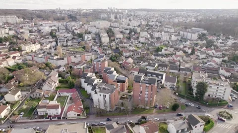 Wide Aerial Drone View Of Dense Suburban Housing In Livry Gargan Seine Saint Stock Footage 330867786