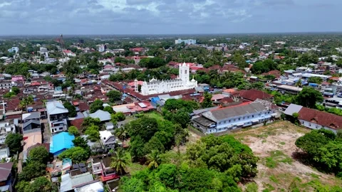 Wide aerial drone view of St. George Syro Malabar Catholic in Alappuzha Stock Footage 342285163