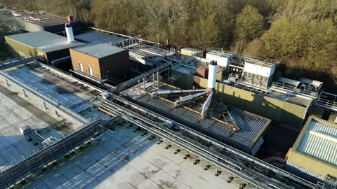 Wide aerial landscape of a cloud storage data centre situated within an Stock Footage 333974922