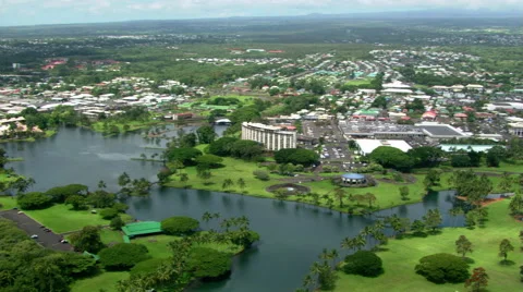 Wide aerial pan of Hilo, Hawaii Stock Footage 59245430