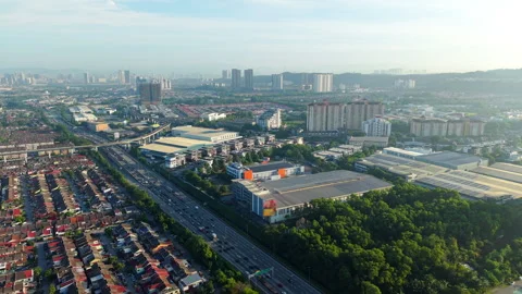 Wide Aerial Pull Out of Major Highway Corridor in Urban Selangor, Malaysia Stock Footage 328498442