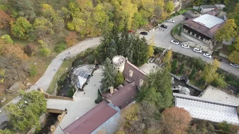Wide aerial view of the Castle of Deceit and Love, Kislovodsk Stock Footage 338054262