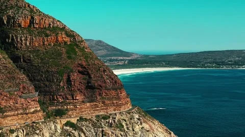 Wide aerial view of Chapman's Peak and Long Beach, Cape Town Stock Footage 339181853