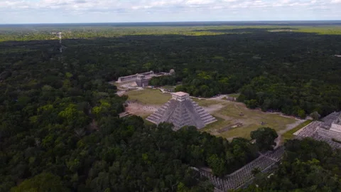 Wide Aerial View Chichen Itza Complex And Jungle Stock Footage 311826706