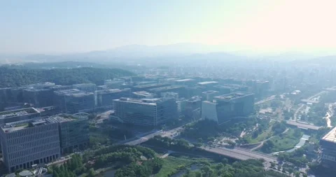 Wide aerial view of Pangyo Techno Valley IT business district in the morning Stock Footage 336004701