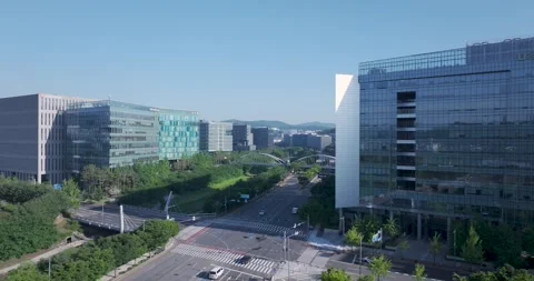 Wide aerial view of Pangyo Techno Valley IT business district in the morning Stock Footage 336004708