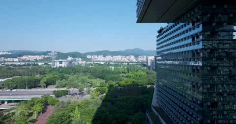 Wide aerial view of Pangyo Techno Valley IT business district in the morning Stock Footage 336004789